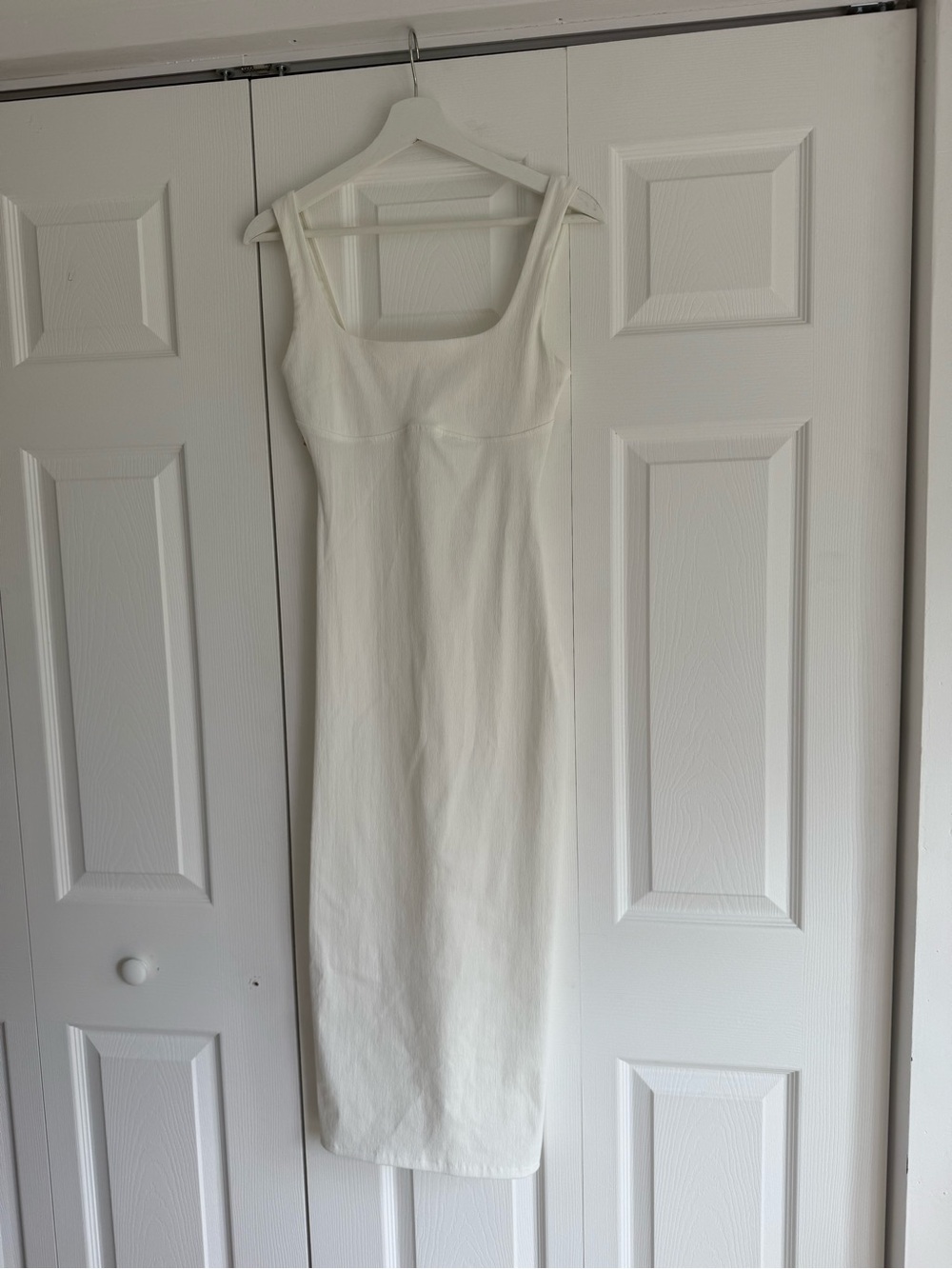 Zara Sleek Square-Neck White Midi Dress